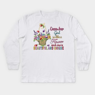 December Girl - Flower Basket Kids Long Sleeve T-Shirt